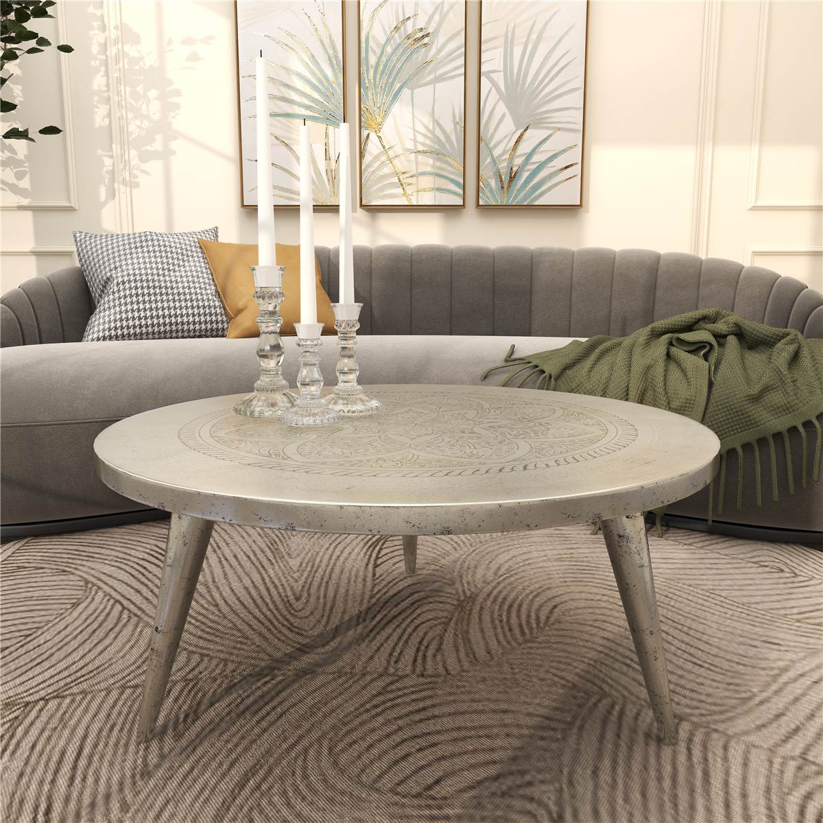 9th & Pike® Traditional Silver Aluminum Metal Coffee Table