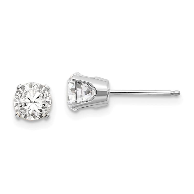 White Gold 5mm. White Topaz Stud Earrings