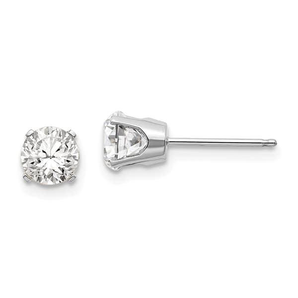 White Gold 5mm. White Topaz Stud Earrings - image 