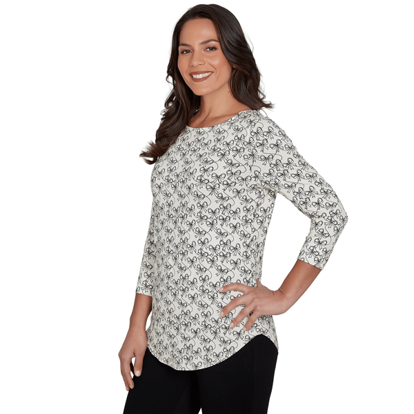 Womens Emaline Key Items 3/4 Sleeve Boat Neck Bow Tee