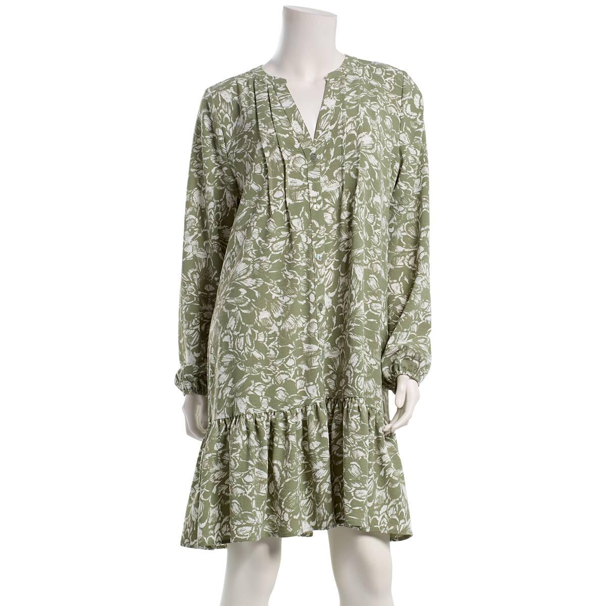 Womens Emily Daniels Long Sleeve Floral Ruffle Hem Shirtdress