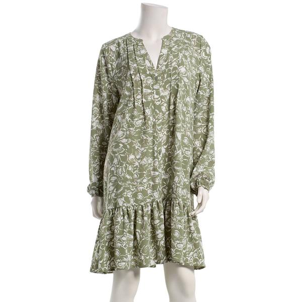 Womens Emily Daniels Long Sleeve Floral Ruffle Hem Shirtdress
