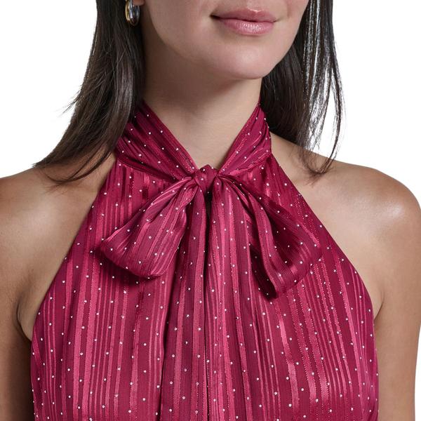 Womens Calvin Klein Sleeveless Tie Neck Rhinestone Blouse