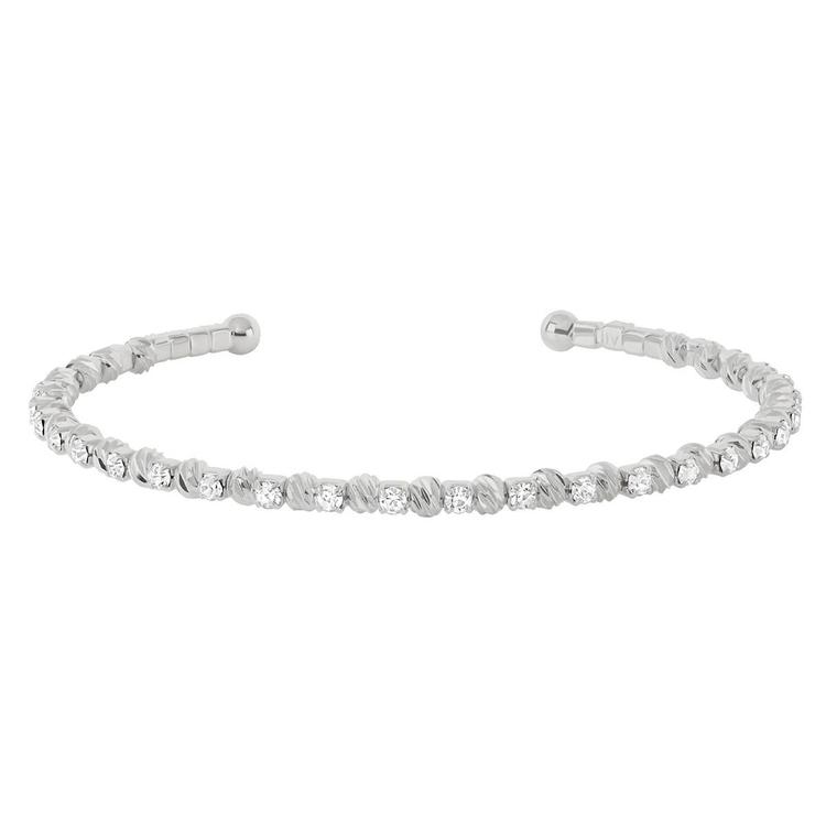 Athra Silver Plated Clear Crystal & Stripe Bead Coil Bracelet