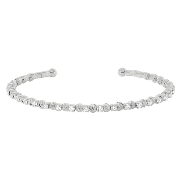 Athra Silver Plated Clear Crystal & Stripe Bead Coil Bracelet - image 
