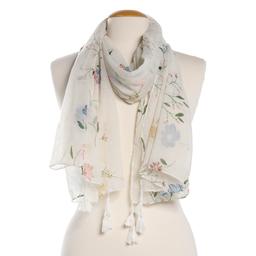 Womens Renshun Sheer Ivory Floral Oblong Scarf