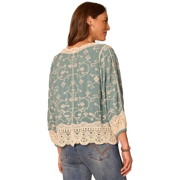 Womens Democracy 3/4 Balloon Sleeve Open Front Crochet Cardigan