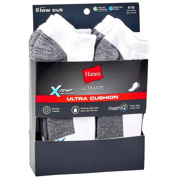Mens Hanes&#40;R&#41; Ultimate&#40;R&#41; 8pk. Cushioned Low Cut Socks