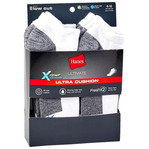 Mens Hanes&#40;R&#41; Ultimate&#40;R&#41; 8pk. Cushioned Low Cut Socks - image 