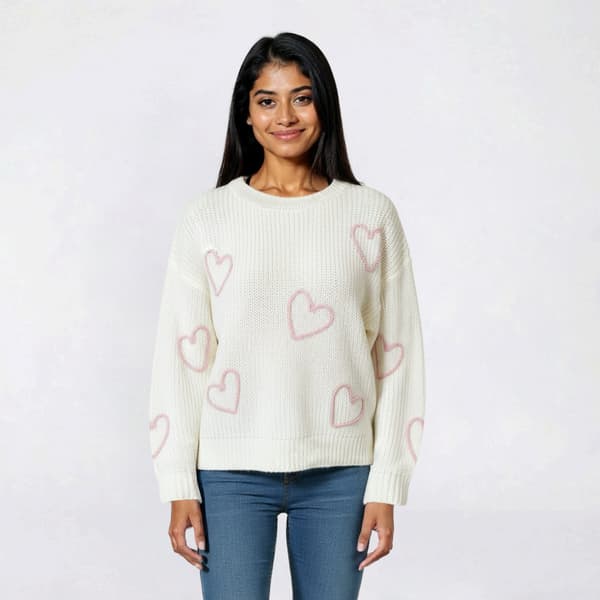 Juniors No Comment Embroidered Hearts Crew Neck Sweater - Boscov's