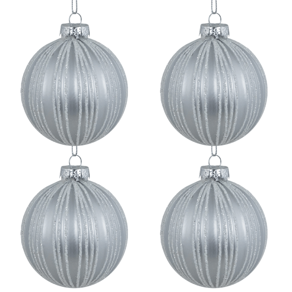 Northlight 4ct Silver Glitter Striped Ball Christmas Ornaments