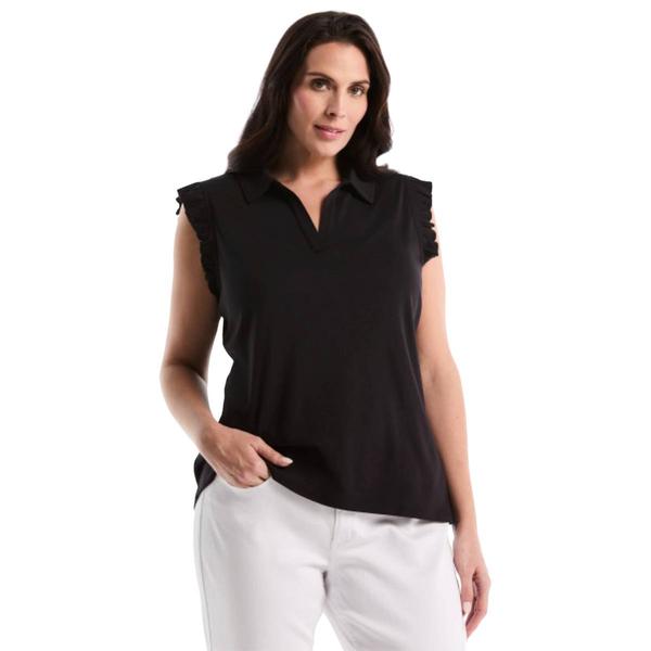 Plus Size Rafaella® Sleeveless Ruffle Split Neck Collar Blouse - image 