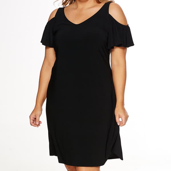 Plus Size MSK Cold Shoulder Solid Swing Shift Dress