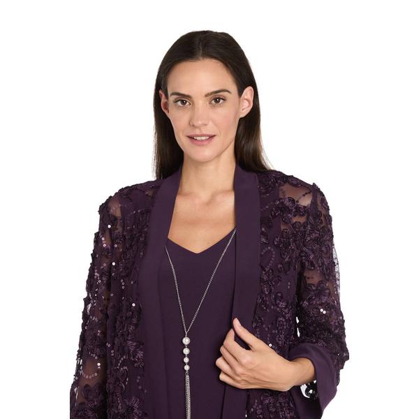 Womens R&M Richards Embroidered Sequin Soutache Jacket Dress