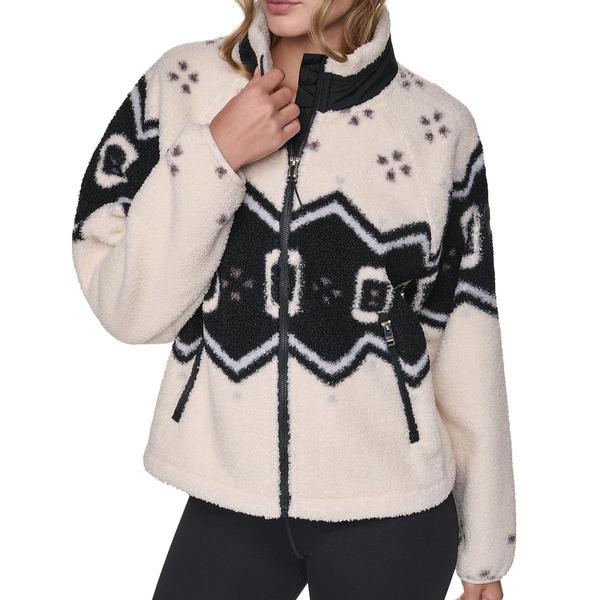 Womens DKNY Sport Geometric Mock Neck Sherpa Jacket