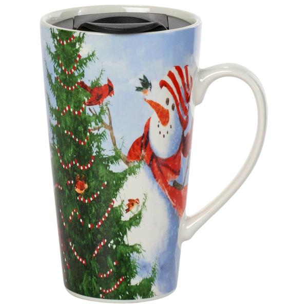 Godinger 18oz. Snowman and Tree Travel Mug - image 
