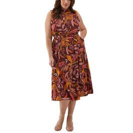 Plus Size ELLA Rafaella&#40;R&#41; Plus Leaf Belted Sleeveless A-Line Dress