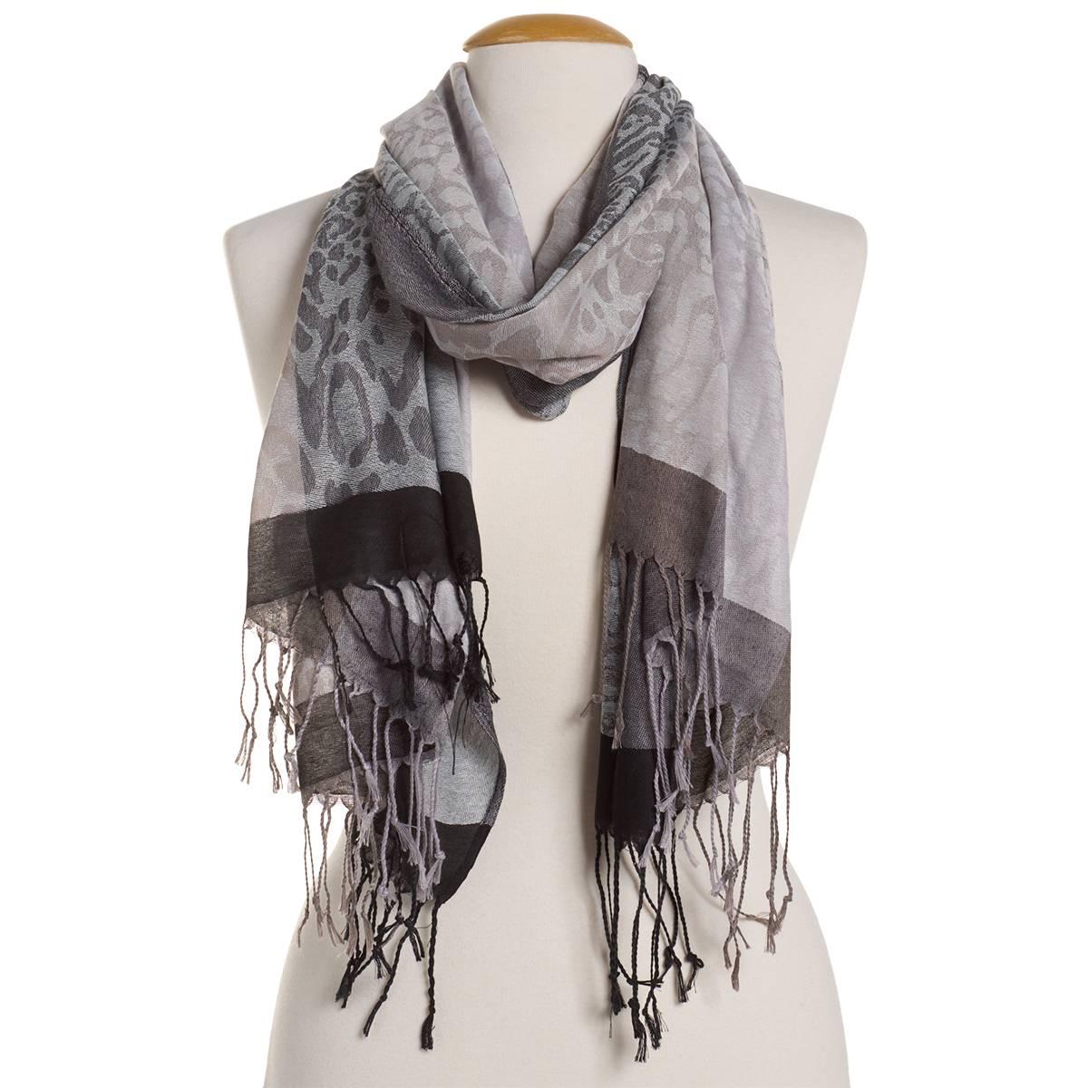 Womens Grey Jacquard Pashmina Scarf