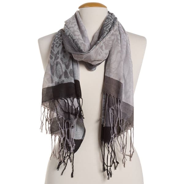 Womens Grey Jacquard Pashmina Scarf - image 