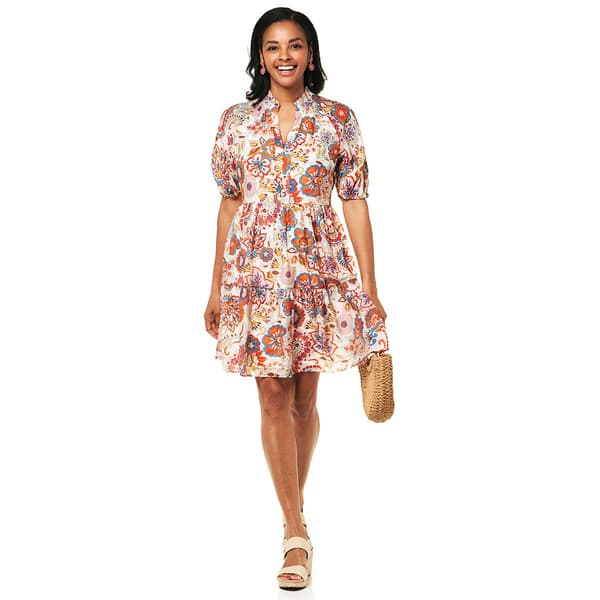 Womens MSK Short Sleeve Floral Lawn Babydoll A-Line Dress - image 