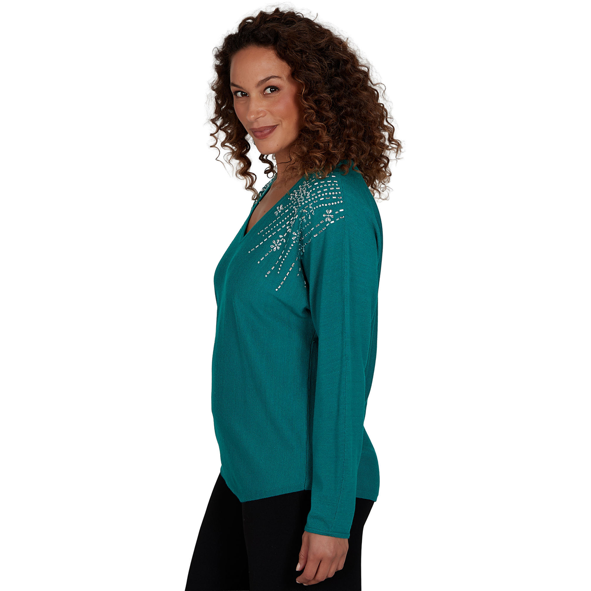 Womens Emaline Holiday Festivities Long Sleeve Embellished Blouse