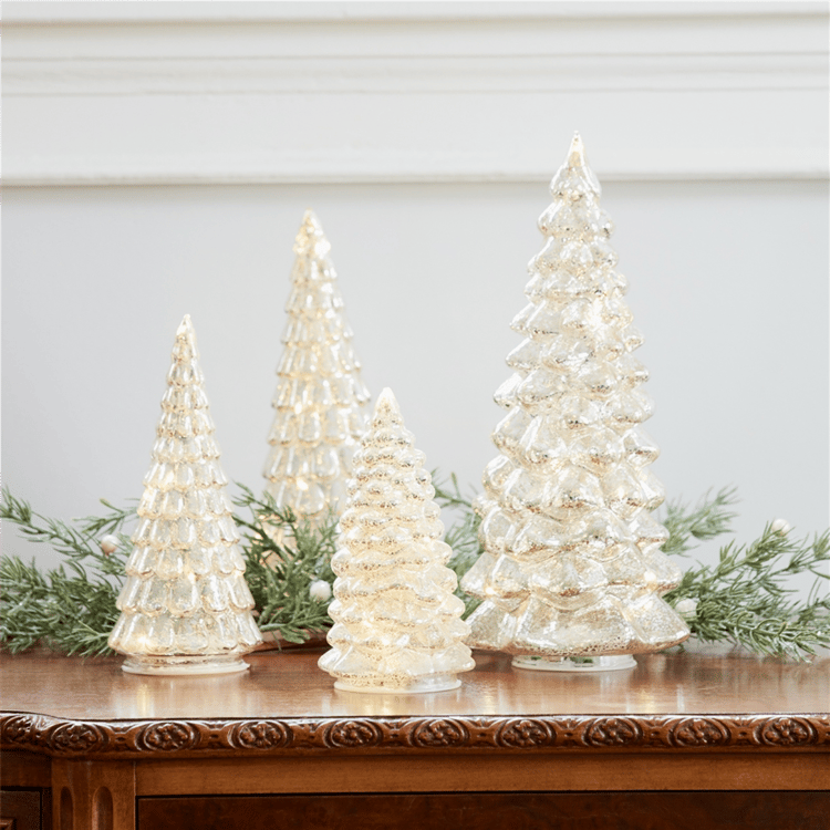 Melrose LED Lighted Mercury Glass Holiday Tree Decor - Set of 4