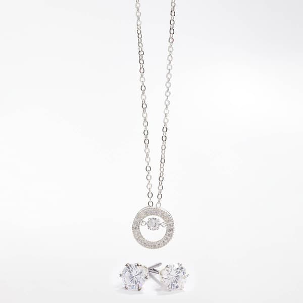 Silver-Tone CZ Pendant & Earring Set - image 