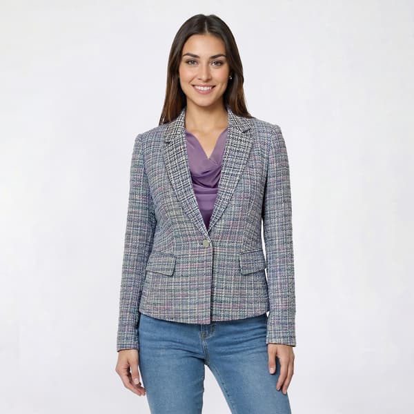 Womens Kasper Long Sleeve One Button Tweed Patch Pocket Blazer