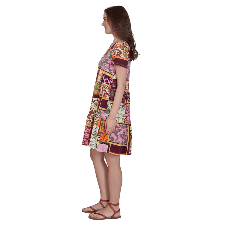 Petite Ruby Rd. Sedona Escape Tropical Patchwork Shift Dress