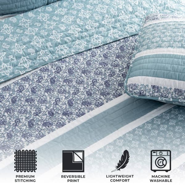 FreshFolds 3pc. Paisley Floral Reversible Bedspread Quilt Set