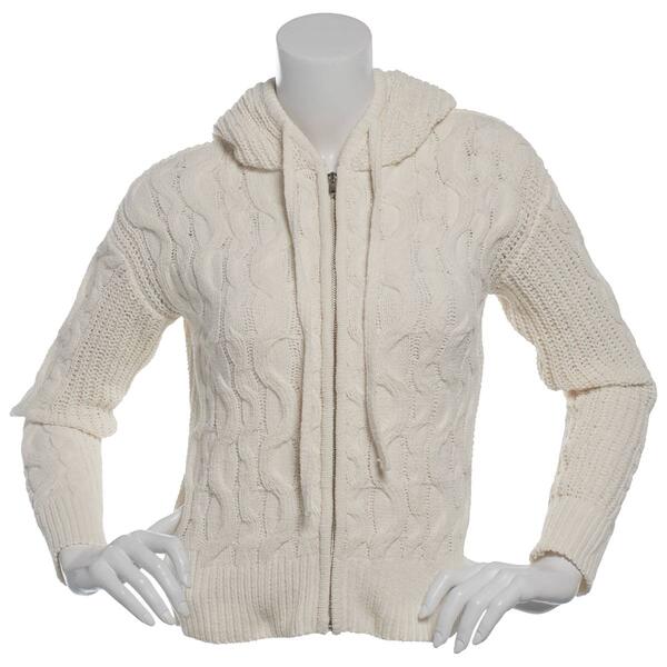 Juniors Derek Heart Cable Knit Zip Sweater - image 