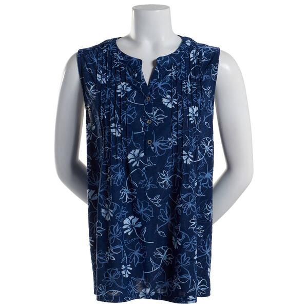 Plus Size Napa Valley Sleeveless Floral Pleated Knit Henley - image 