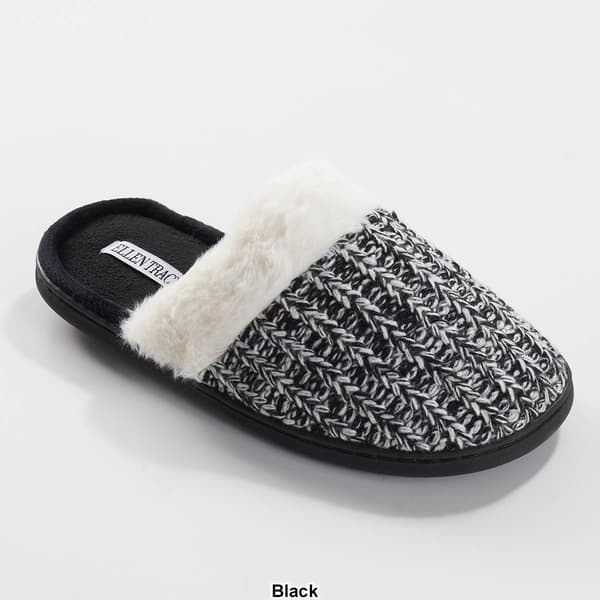 Womens Ellen Tracy Marled Knit Scuff Faux Fur Collar Slippers