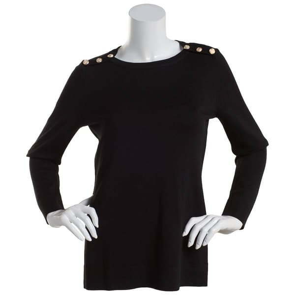 Womens By Design Long Sleeve Pearl Shoulder Trim Sweater