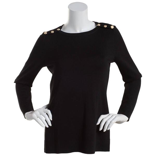 Womens By Design Long Sleeve Pearl Shoulder Trim Sweater - image 