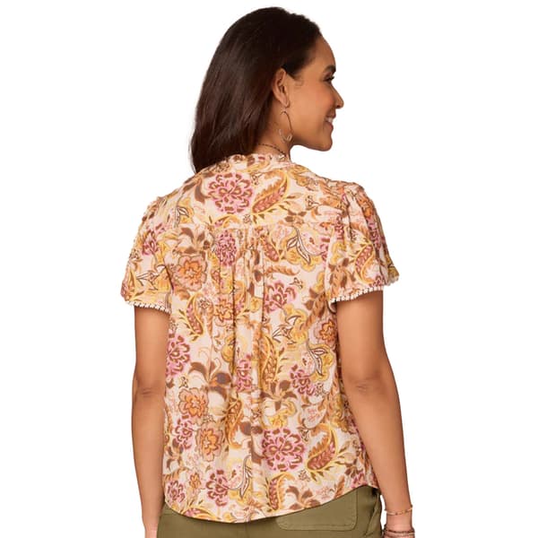 Womens Democracy Short Flounce Sleeve Button Front Blouse