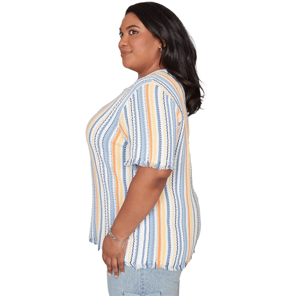 Plus Size Alfred Dunner Out Of The Blue Fringe Stripe Sweater
