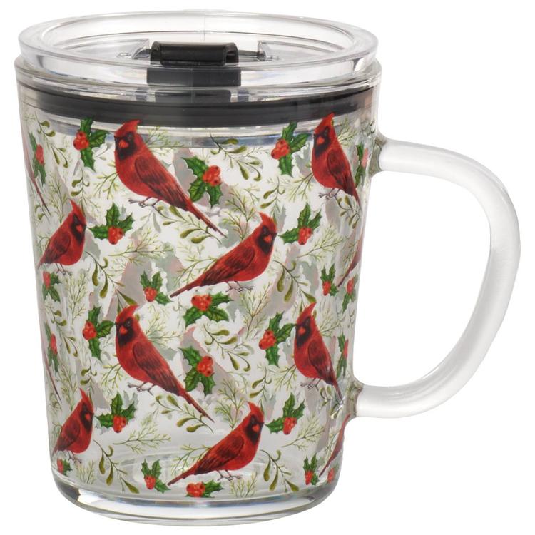 Home Essentials Christmas Cardinals Holly Berry Mug with Lid
