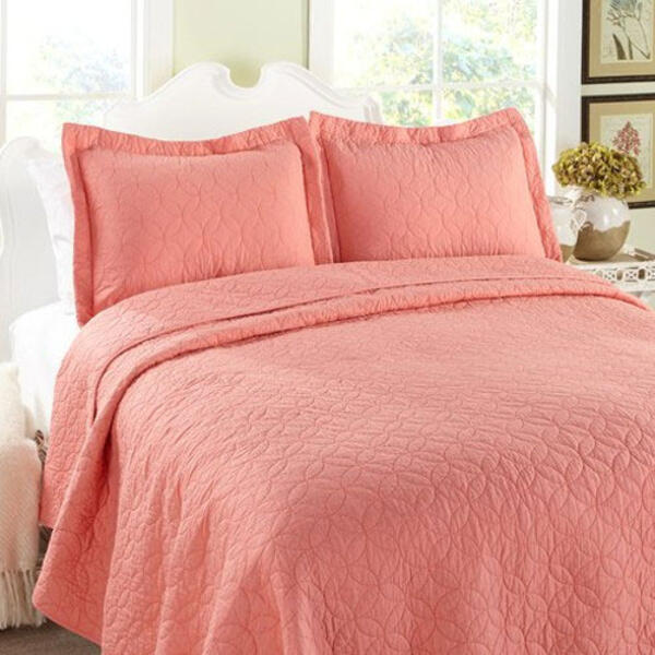 Laura Ashley(R) Solid Coral Quilt Set - image 