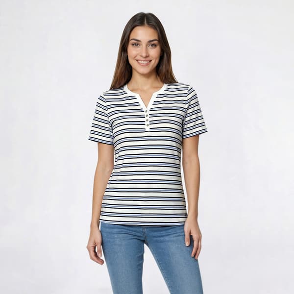 Womens Hasting & Smith Short Sleeve Stripe Henley Tee