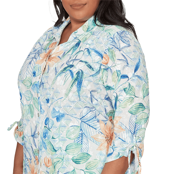Plus Size Alfred Dunner Caribbean Blues Tropical Floral Blouse