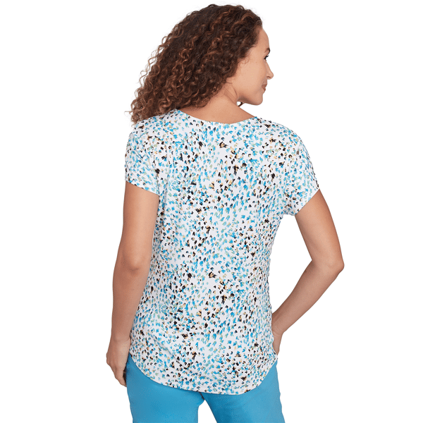 Womens Emaline Key Items Abstract Leopard Criss-Cross V-Neck Tee