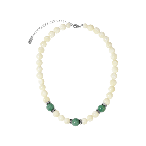 1928 16in. Silver-Tone Mother of Pearl & Green Bead Necklace - image 