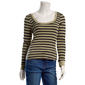 Juniors No Comment Long Sleeve Jersey Stripe U Neck Top - image 1