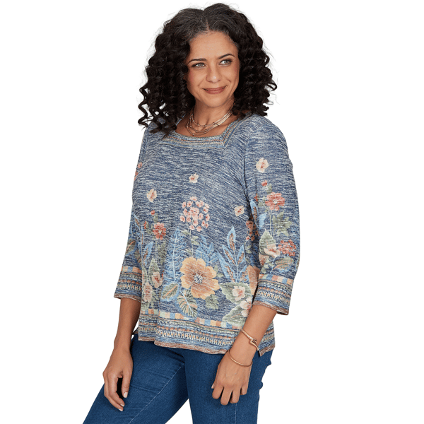 Petite Alfred Dunner Tuscany Square Neck Floral Sweater