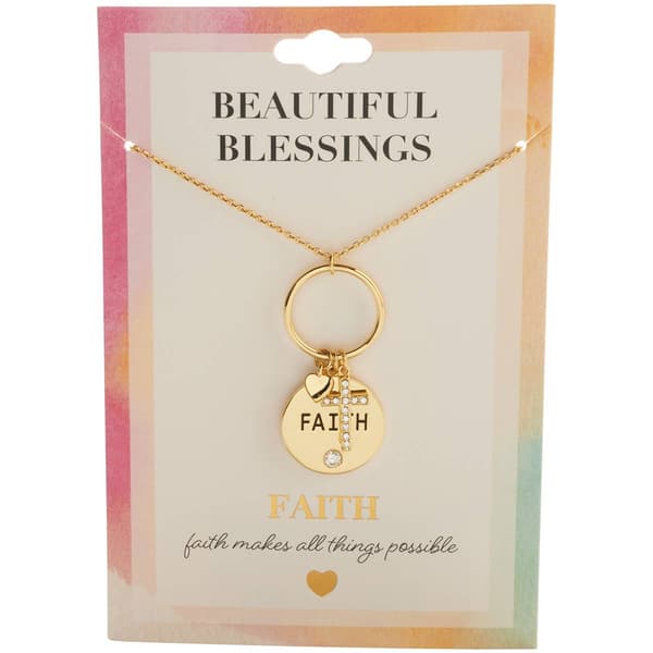 Beautiful Blessings Faith Disc Gold Cross & CZ Stones Pendant - image 