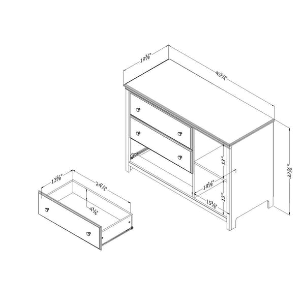 South Shore Cotton Candy Pure White 3-Drawer Dresser w/Baskets