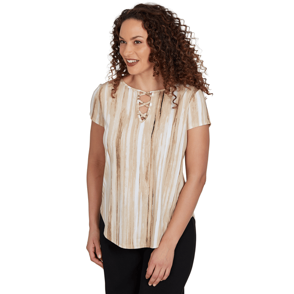 Womens Emaline Verde Grove II Short Sleeve Abstract Stripe Blouse