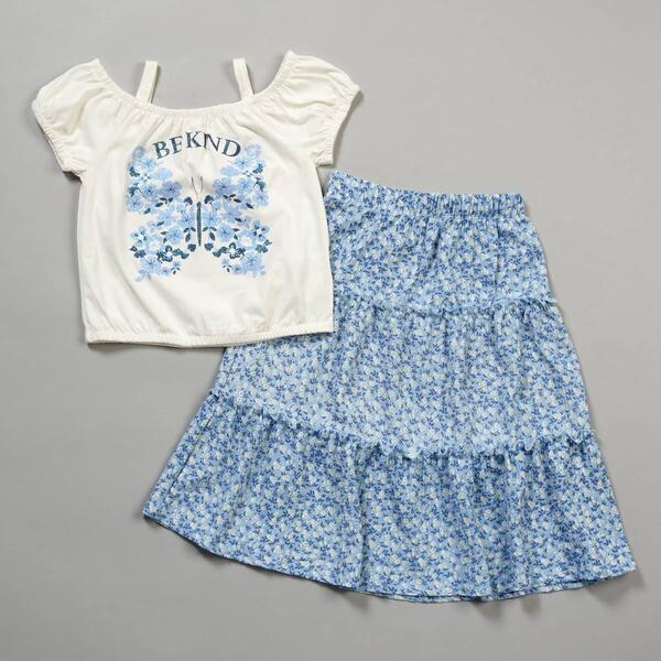 Girls &#40;7-16&#41; Sweet Butterfly&#40;R&#41; Be Kind Top & Tiered Midi Skirt Set - image 