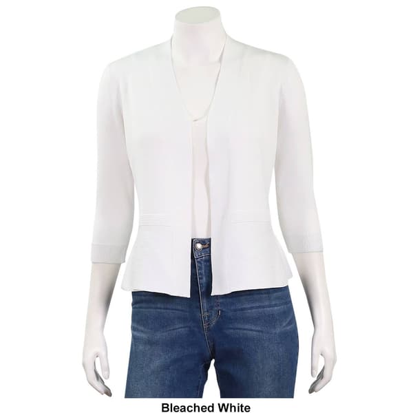 Petites 89th & Madison Peplum Hem 3/4 Slv Open Shortigan 22 In